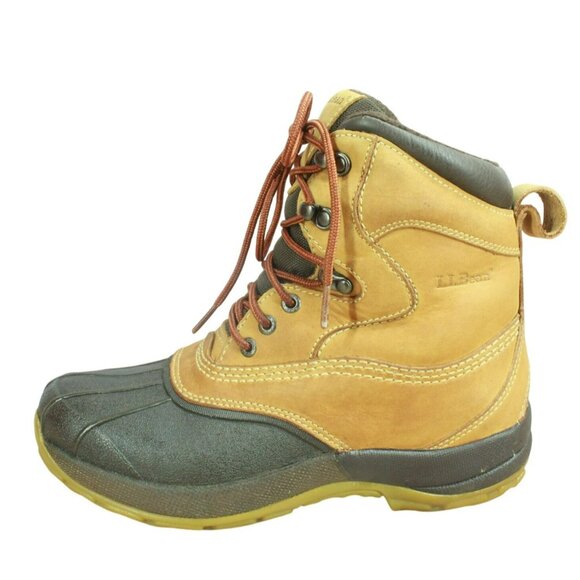 LL Bean Primaloft 200 Gram Brown Ankle Duck Rain Boots Lace Up Size 8.5 M - Picture 1 of 9
